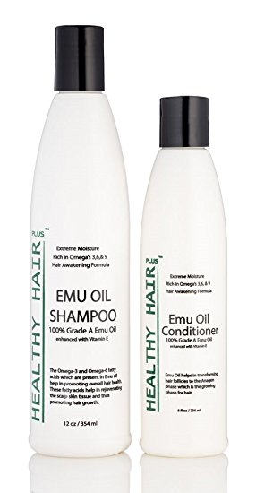 Healthy Hair Plus – Emu Oil Shampoo (12oz) and Conditioner (8oz) Deep Moisturizing Hair Care for Dry, Brittle, Damaged Hair