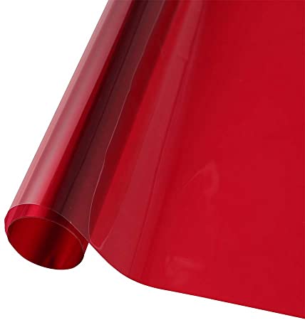 Transparent Decorative Window Film Anti UV Colorful Adhesive Vinyl Heat Insulation Solar Window Tinting Sheets Glass Film for Christmas Home Decoration, 17.7Inch x 78.7Inch, Red