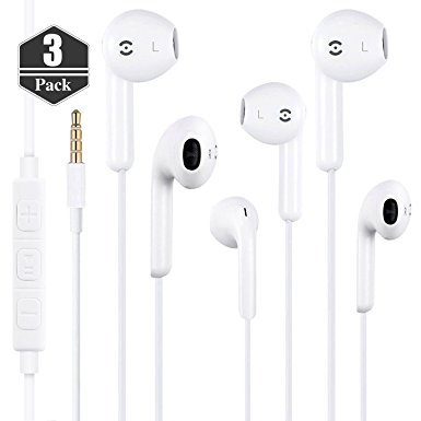 apple Headphones Ancoki with Microphone Stereo Earphones Mic and Remote Control for iPhone 6s 6 Plus Remote and Carrying Case for Smart Phones Android Tablet and Other Compatible Devices (3 PACK)
