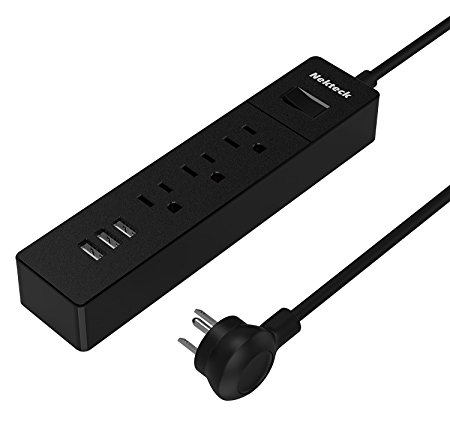 Nekteck Travel Power Strip/Surge Protector Flat Wall Plug with 3 AC Outlets, 15W 3-Port USB Charger for iPhone, iPad, Samsung Galaxys, Nexus, Tablets, Motorola, LG and More [4.8ft Cord, 3AC, 3 USB]