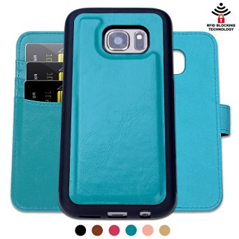 SHANSHUI Samsung Galaxy S7 Edge Wallet Case,Made from Articifial Leather 2in1 Detachable Book Style Design with Three RFID Shielding Card Slot and One Cash Pocket (blue-S7 edge)