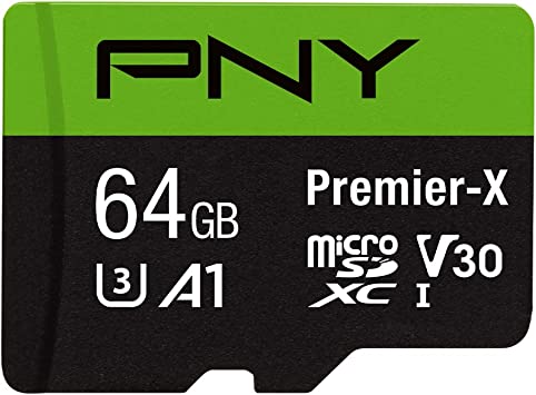 PNY 64GB Premier-X Class 10 U3 V30 microSDXC Flash Memory Card - 100MB/s, Class 10, U3, V30, A1, 4K UHD, Full HD, UHS-I, Micro SD