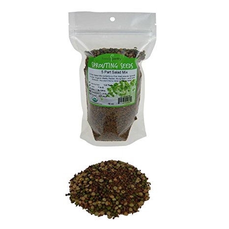 5 Part Salad Sprout Seed Mix -1 Lbs- Organic Sprouting Seeds: Radish, Broccoli, Alfalfa, Green Lentil & Mung Bean - For Sprouts
