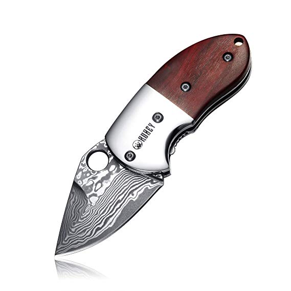 KUBEY KU66 Folding Pocket Knife with Rosewood Handle and Drop Point Blade, Thumb Open and Lock Liner, for Outdoor Hunting Hiking and Everyday Carry, 1-4/5-Inch Blade