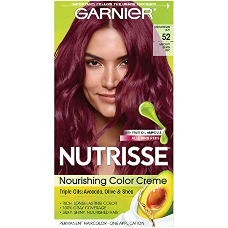 Garnier Hair Color Nutrisse Nourishing Hair Color Creme, Strawberry Jam 52, Medium Berry Red, 1 Count