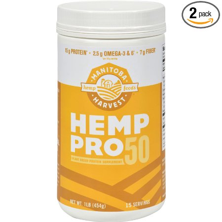 Manitoba Harvest HEMP PRO 50, Whole Food 50% Protein Powder, 16 Ounce Tubs (Pack of 2)