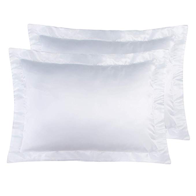 NTBAY Standard Shams Set of 2, Pillowcases, Silky Satin, for Hair, Super Soft and Luxury, White