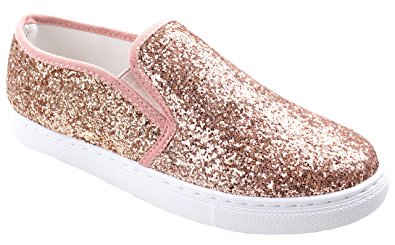 ANNA Women's Range-8 Thick Sole Slip On Fashion Sneakers Decorative Sequins Elastic Side Support