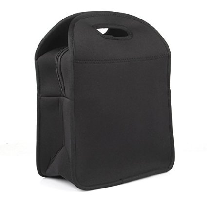 Lagute Neoprene Lunch Food Tote, Hot / Cold for 4 Hours (Zippered, Black)