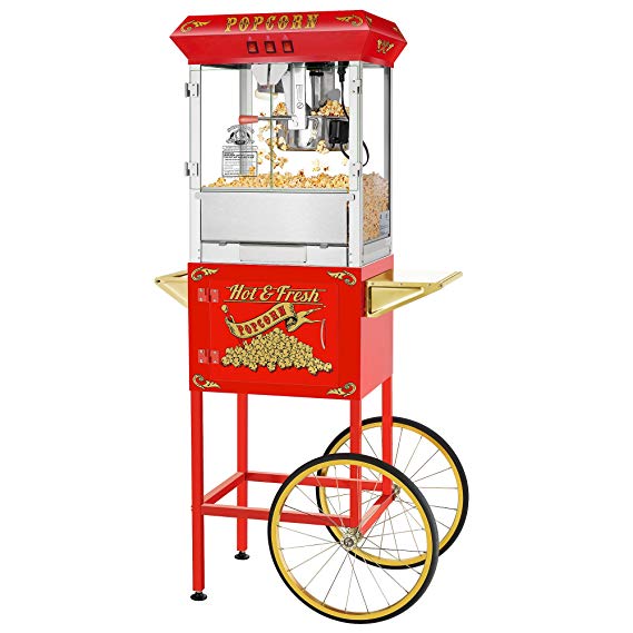 Hot and Fresh Popcorn Popper Machine With Cart-Makes Approx. 3 Gallons Per Batch- by Superior Popcorn Company- (8 oz., Red)