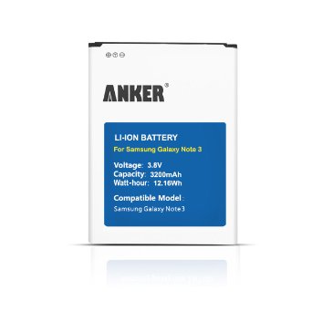 Anker 3200mAh Li-ion Battery for Samsung Galaxy NOTE 3 III N9000 N9005 LTE ATampT N900A Verizon N900V Sprint N900P T-Mobile N900T with NFC Compatibility 18-Month Warranty
