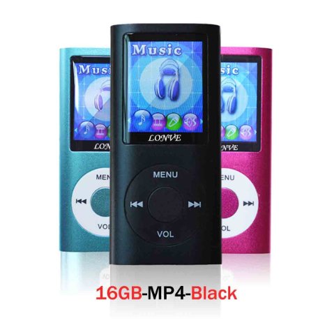 Lonve Music Player 16GB MP4MP3 Player Black 182 Screen MP3 MusicAudioMedia Player with FM Radio