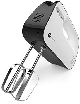 Vremi Electric Hand Mixer 3 Speed with Built-in Storage Case - 150 Watt Power Egg Beater Handheld Kitchen Mixer Stainless Steel Beaters Blades - Electronic Compact Mini Small Lightweight - Black White