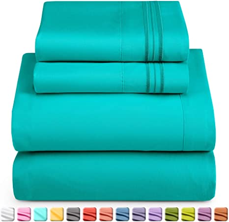 Nestl Deep Pocket Twin XL Sheets: 3 Piece Twin XL Size Bed Sheets with Fitted Sheet, Flat Sheet, Pillow Cases - Extra Soft Microfiber Bedsheet Set with Deep Pockets for Twin XL Sized Mattress - Teal