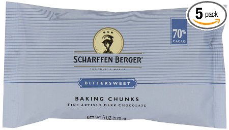 SCHARFFEN BERGER 70% Bittersweet Chunks, 6 Ounce (Pack of 5)