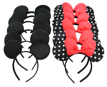 Finex® Set of 12 Mickey Minnie Mouse Costume Deluxe Fabric Ears Headband *Set of 12* (Mickey Minnie)