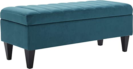 Amazon Brand – Rivet Channel-Tufted Velvet Storage Ottoman with Soft-Close Hinge, 45.3" W, Teal