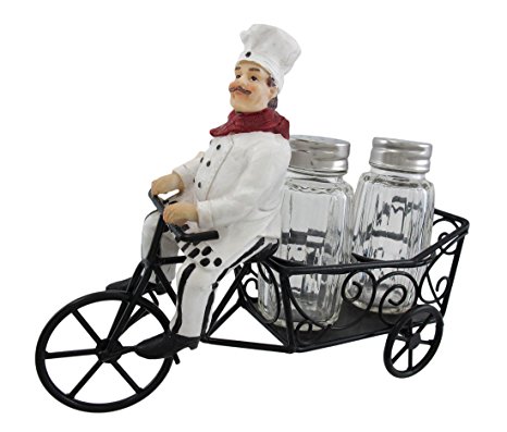 1 X Bicycle Riding French Chef Salt And Pepper Shaker Set
