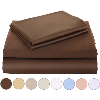 Balichun Bedding 4-Piece bed Sheet Set100 Cotton Sateen WeaveSuper SoftEasy CareQueenKingKing Brown