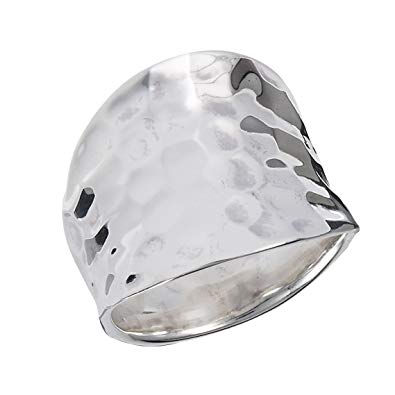.925 Sterling Silver Concave Hammered Surface Ring