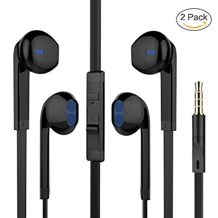 Earbuds, Pwow Wired Earphones with Microphone and Volume Control Stereo in-Ear Headphones for Running Workout Gym(2 Pack)