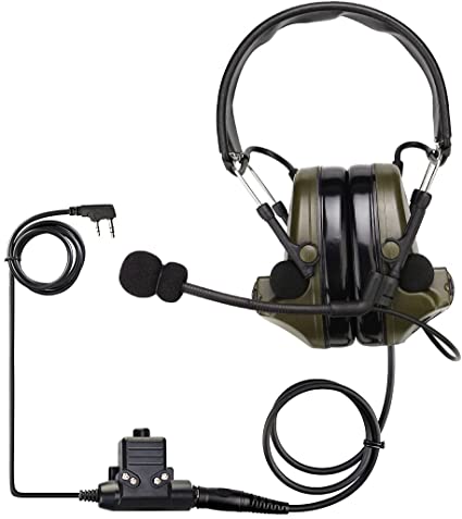 Retevis EHK007 Tactical Headset, 28db Noise Reduction, Electronic Pickup, Headphones Protect Hearing for Kenwood 2 Pin Jack Two Way Radios for Airsoft Exercise CS(1Pack)