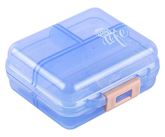 Bidear Pill Case - Portable Travel Pill Organizer Tablet Medicine Vitamin Box for Purse or Pocket, Translucent Blue-7 Compartments(Blue)