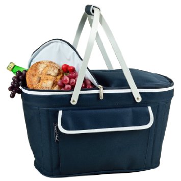 Picnic at Ascot Large Family Size Insulated Folding Collapsible Picnic Basket Cooler with Sewn in Frame - Navy
