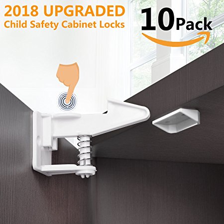 Baby & Child Safety Cabinet Locks, Invisible and Safe Design, Super Sticky, Easy Install No Tool No Key Needed-Child Safety Products(10 Pack) (White)