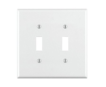 Leviton 80709-W 2-Gang Toggle Device Switch Wallplate, Standard Size, Thermoplastic Nylon, Device Mount, White