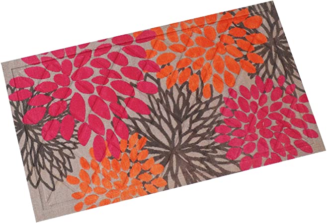 Sunnydaze Kitchen Floor Mat - 17 Inches L x 29 Inches W - Decorative Indoor Rubber and Polyester Mat - Ideal for Kitchen, Laundry Room, Office or Entryway - Pink/Orange Floral
