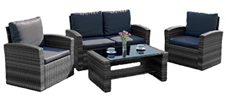New Algarve Rattan Wicker Weave Garden Furniture Patio Conservatory Sofa Set (Grey)