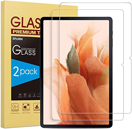 [2 Pack ] Screen Protector for Galaxy Tab S7 Plus 12.4 Inch, SPARIN Screen Protector Tempered Glass for Samsung Galaxy Tab S7 Plus 2020 with 9H Hardness, Bubble Free,S Pen Compatible