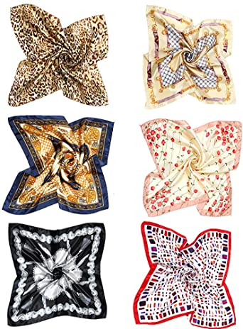 Vbiger Women Small Square Satin Scarf Mixed Neck Head Scarf Set 19.7 x 19.7 inches