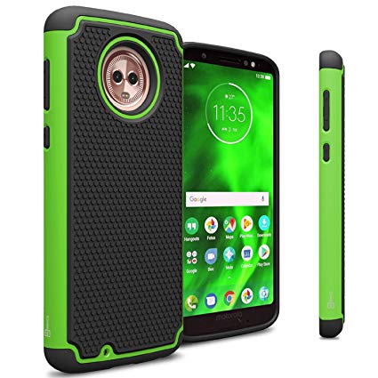 CoverON HexaGuard Series Motorola Moto G6 Phone Case - Heavy Duty Dual Layer Rugged Protective Hybrid Cover - Green on Black