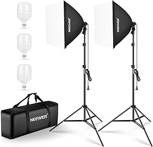 NEEWER 700W Equivalent Softbox Lighting Kit, 3Pack UL Certified 5700K LED Lighting Bulbs, 24x24 inches Softboxes with E26 Socket, Photography Continuous Lighting Kit Photo Studio Equipment