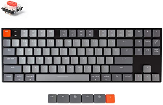 Keychron K1 Bluetooth Mechanical Keyboards,Wireless Mechanical Gaming Keyboard with Low Profile Gateron Red Switch/White LED Backlight/USB C, 87 Keys N-Key Rollover for Mac,Windows PC Gamer-Version 4