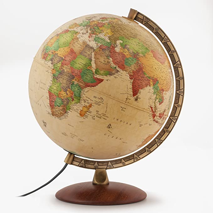 Waypoint Geographic Light Up Globe - Como 12” Desk Decorative Illuminated Antique Ocean Style with Stand, up to Date World Globe