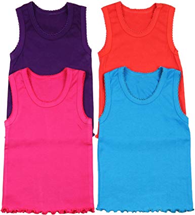 ToBeInStyle Girl's 4 Pack Ruffle Hem Cotton Tank Tops