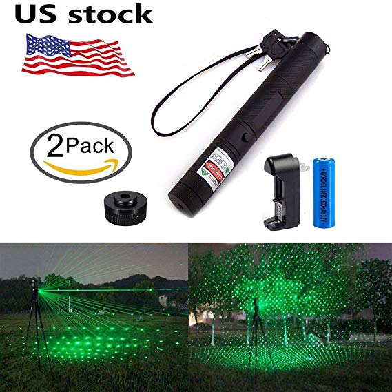 WORD GX 2 Pack Tactical Green Hunting Rifle Scope Sight Laser Pen, Demo Remote Pen Pointer Projector Travel Outdoor Flashlight, LED Interactive Baton Funny Laser Toy