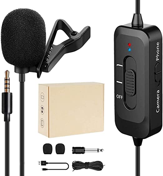 Lavalier Microphone Professional Lavalier Lapel Microphone with USB Charging for iPhone Camera PC Android Omnidirectional Lapel Mic with Noise Reduction for Video YouTube Interview