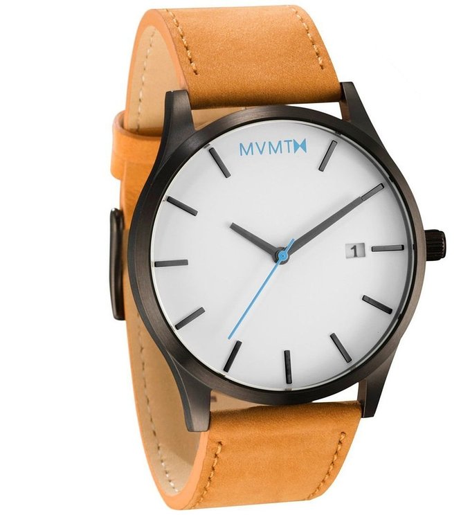 MVMT Watches Black Case with Tan Leather Strap Mens Watch