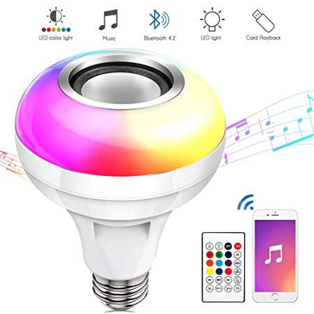EECOO Smart LED Bulb,Bluetooth Light Bulb Speaker with Dimmable RGB Multicolor Audio Music Stereo Functions,Remote Control for Boy Girl Kid Teen Birthday Gift Party,Room,Home Decoration 12W E26/E27