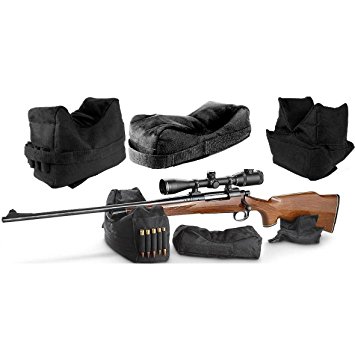 Ultimate Arms Gear Stealth Black QD Universal Pro Series Front, Middle & Rear 3 Piece Shooting Rifle Shotgun Bolt Action & Muzzle Loader Steady Shooter Support Bench Hand Arm Rest Bag Holds 5 Round Ammo Ammunition Cartridge Holder Range Kit Set Combo