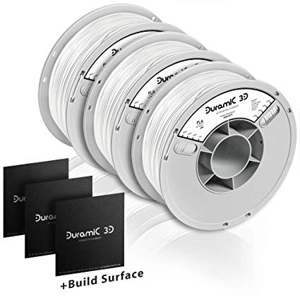 DURAMIC 3D Premium PLA Pro Printer Filament 1.75mm, 3D Printing Filament with Build Surface 200 x 200mm, Dimensional Accuracy  /- 0.05 mm, White, 3 Spools (1kg/Spool)