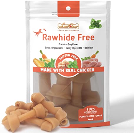 LuvChew Premium Peanut Butter Dog Bones, Rawhide Alternative, Made with Limited Ingredients, Highly Digestible