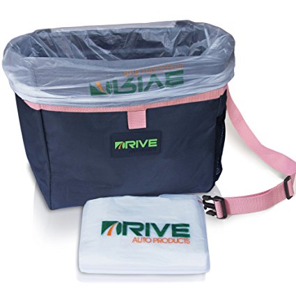 The DRIVE Bin Car Garbage Can, Pink - Best Auto Trash Bag for Litter, FREE Waste Basket Liners - Hanging Recycle Kit is Universal, Waterproof Organizer Makes a Great Drink Cooler & Road Trip Gift