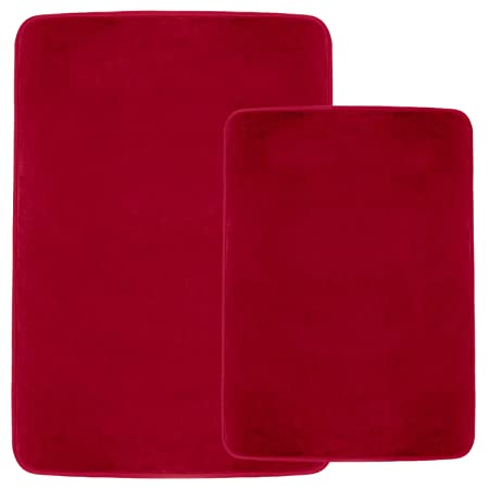 Clara Clark Non Slip Memory Foam Tub-Shower Bath Rug Set, Includes 1 Small Size 17 x 24 in. 1 Large Size 20 X 32 in. - Burgundy Red