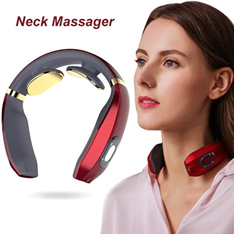 FUSHITON Neck Massager, Smart Neck Massager, Electric Pulse Neck Massager, Electric Neck Massager with Heating Function,Wireless 3D Travel Neck Massage Equipment