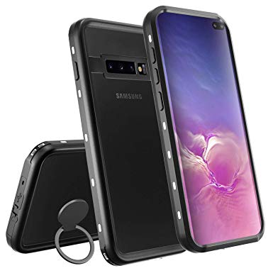MixMart Waterproof Case for Samsung Galaxy S10 Plus with Built in Screen Protector and Kickstand - Black